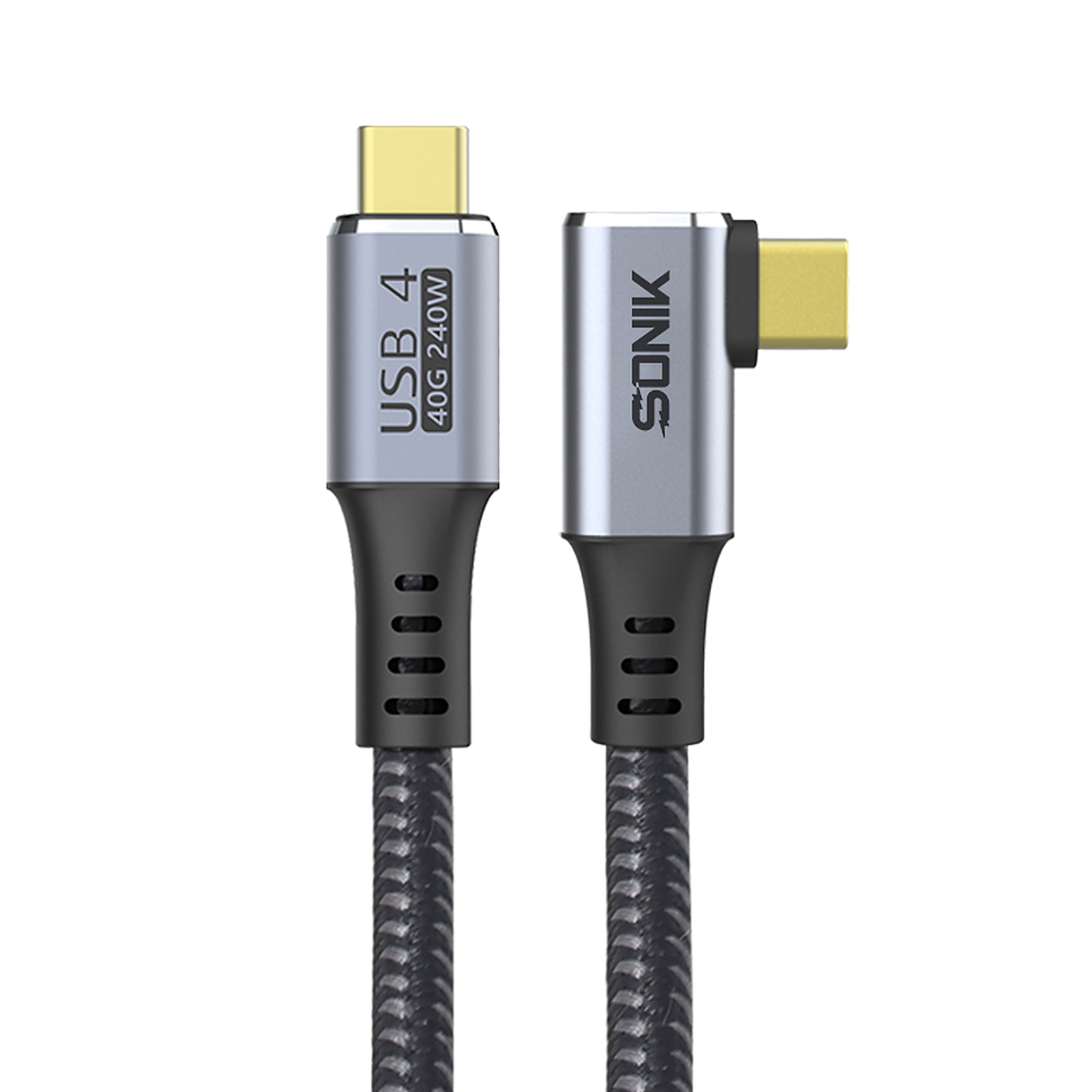 Sonik braided USB-C cable with a 90 degree connector