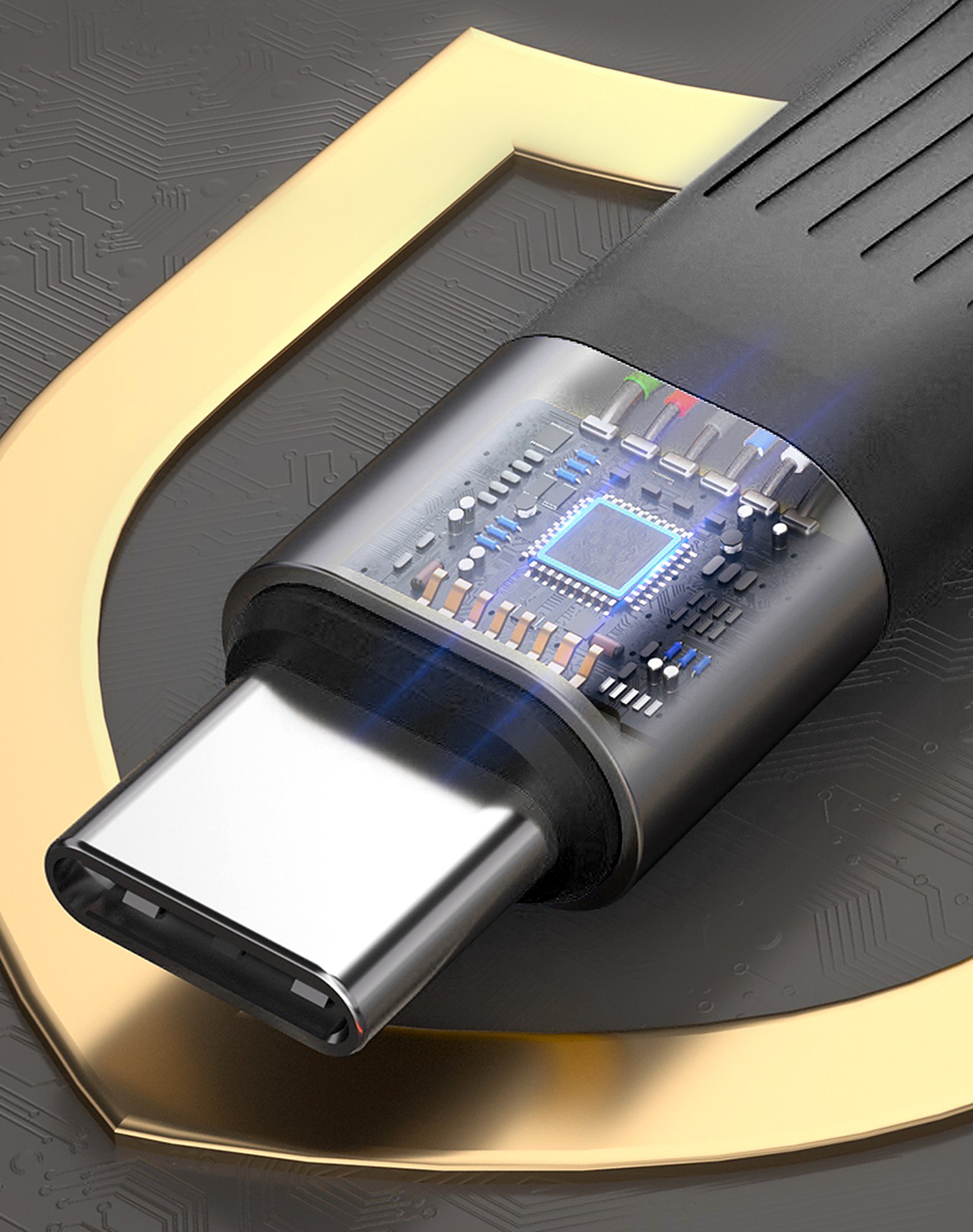 Close-up of the connector with its internal chip