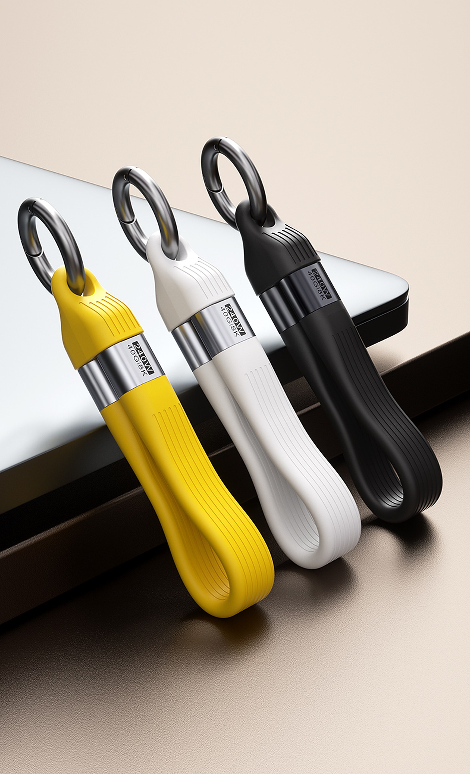 Sonik keychain cables in yellow, white and black