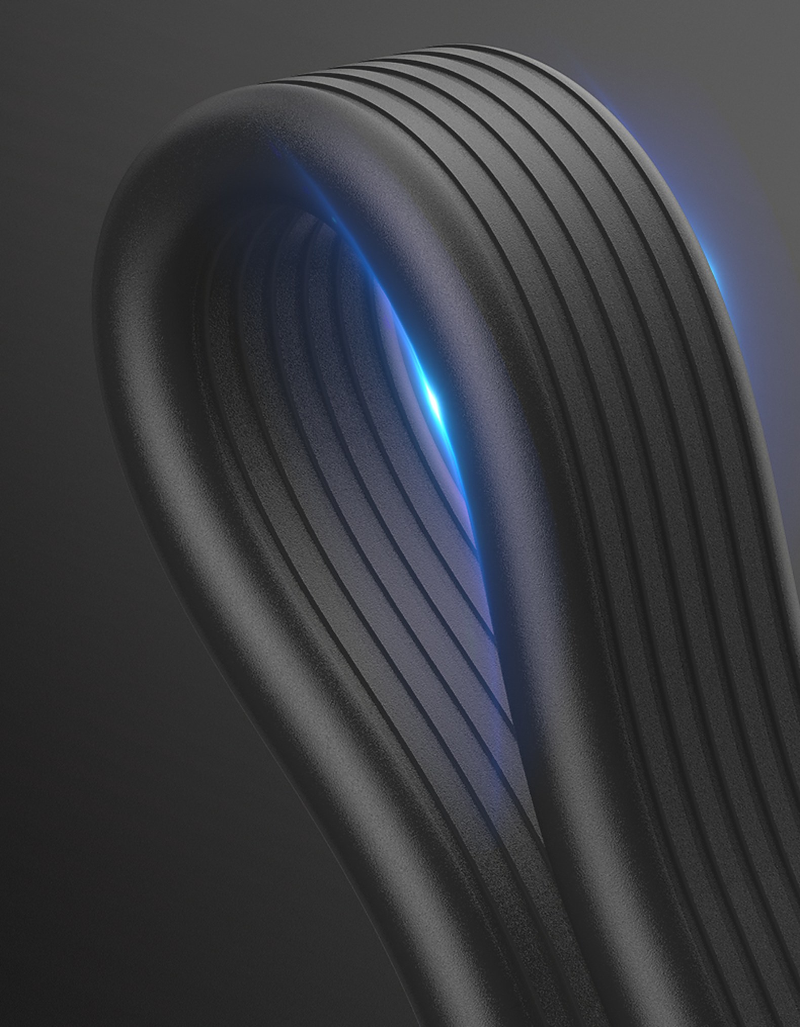Close-up of the flexible ribbed cable
