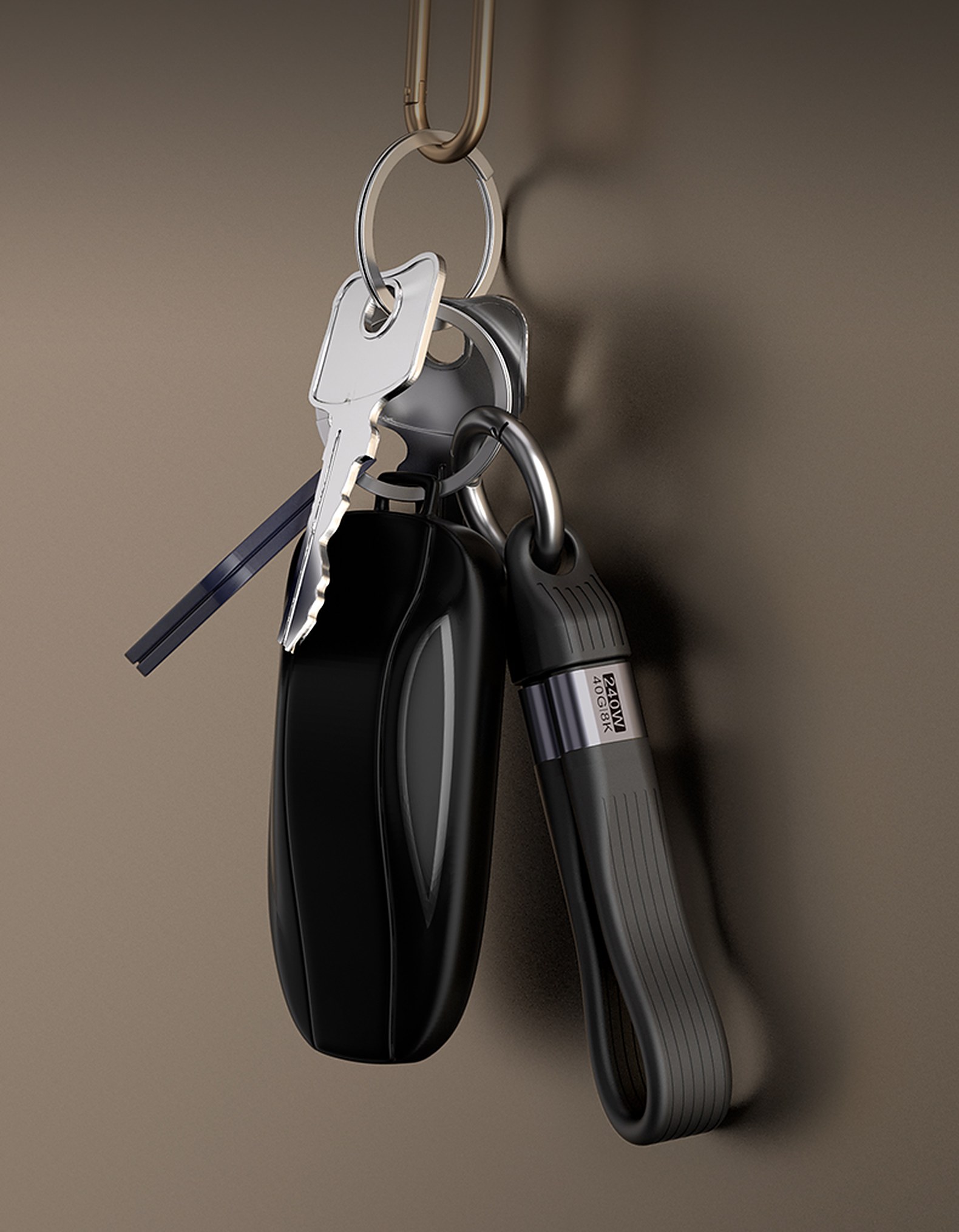 A Sonik keychain cable clipped to a set of keys