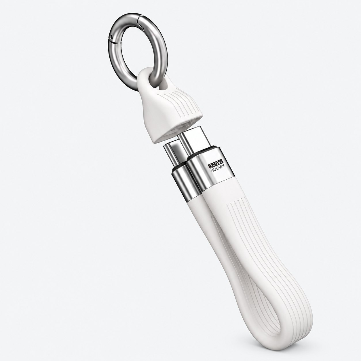 Sonik white keychain USB-C cable with a metal ring