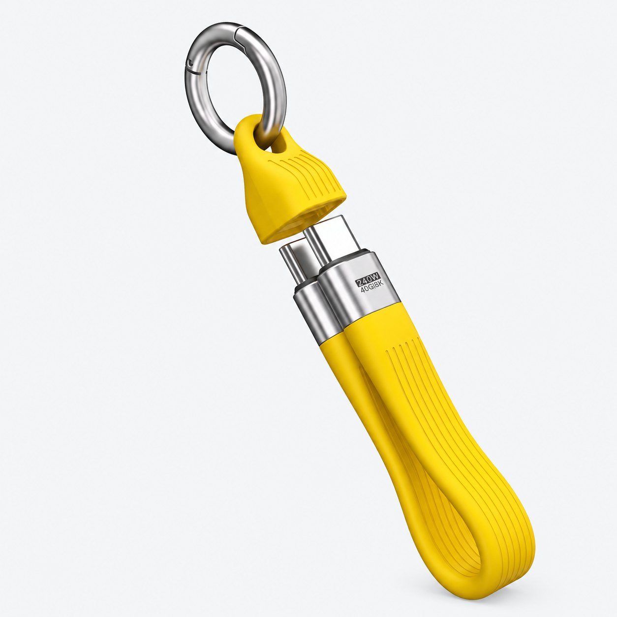 Sonik yellow keychain USB-C cable with a metal ring